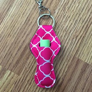 Pink & White Lip Balm Holder Keychain